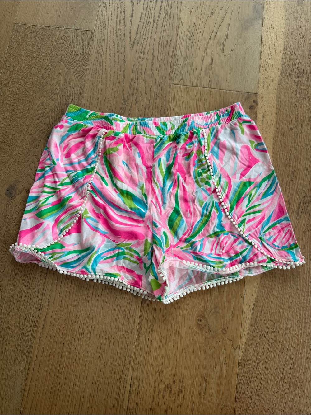 Lilly Pulitzer Girls Pink Green Pom-Pom Trim Shorts